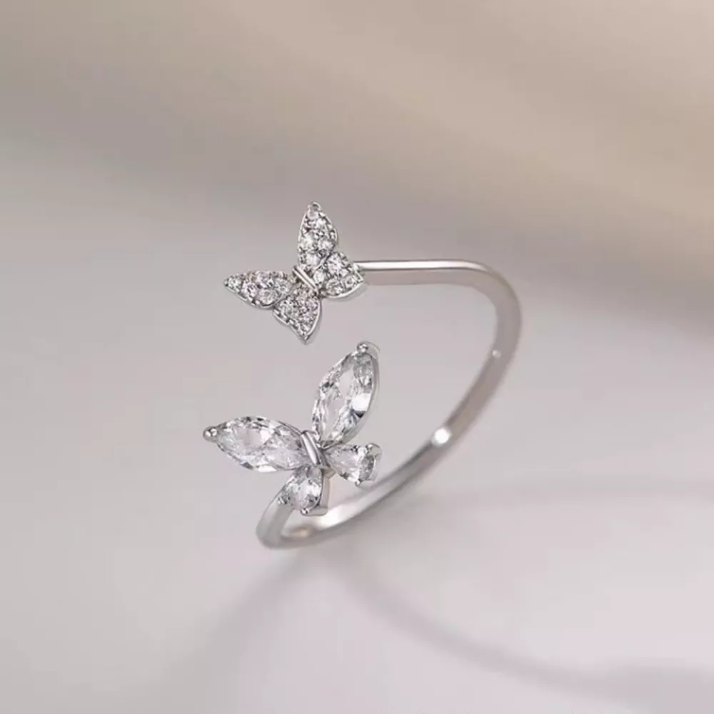 925 Sterling Silver Zircon Butterfly Open Ring, image 2