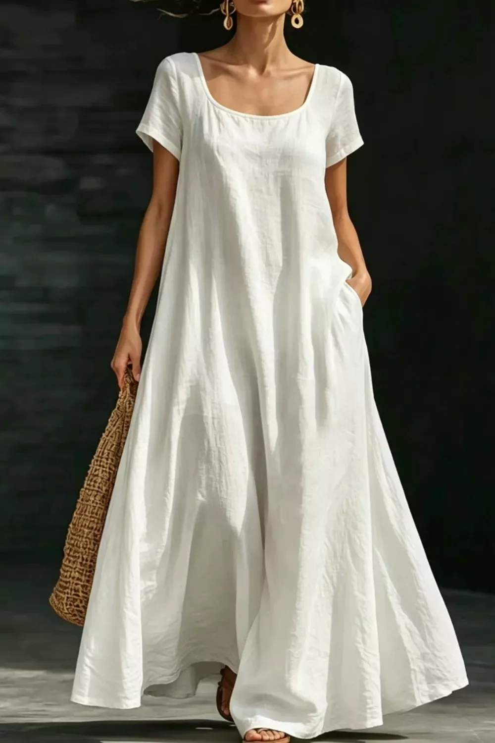 Full Size Casual Loose Short Sleeve Maxi Dress Plus Size, image 8