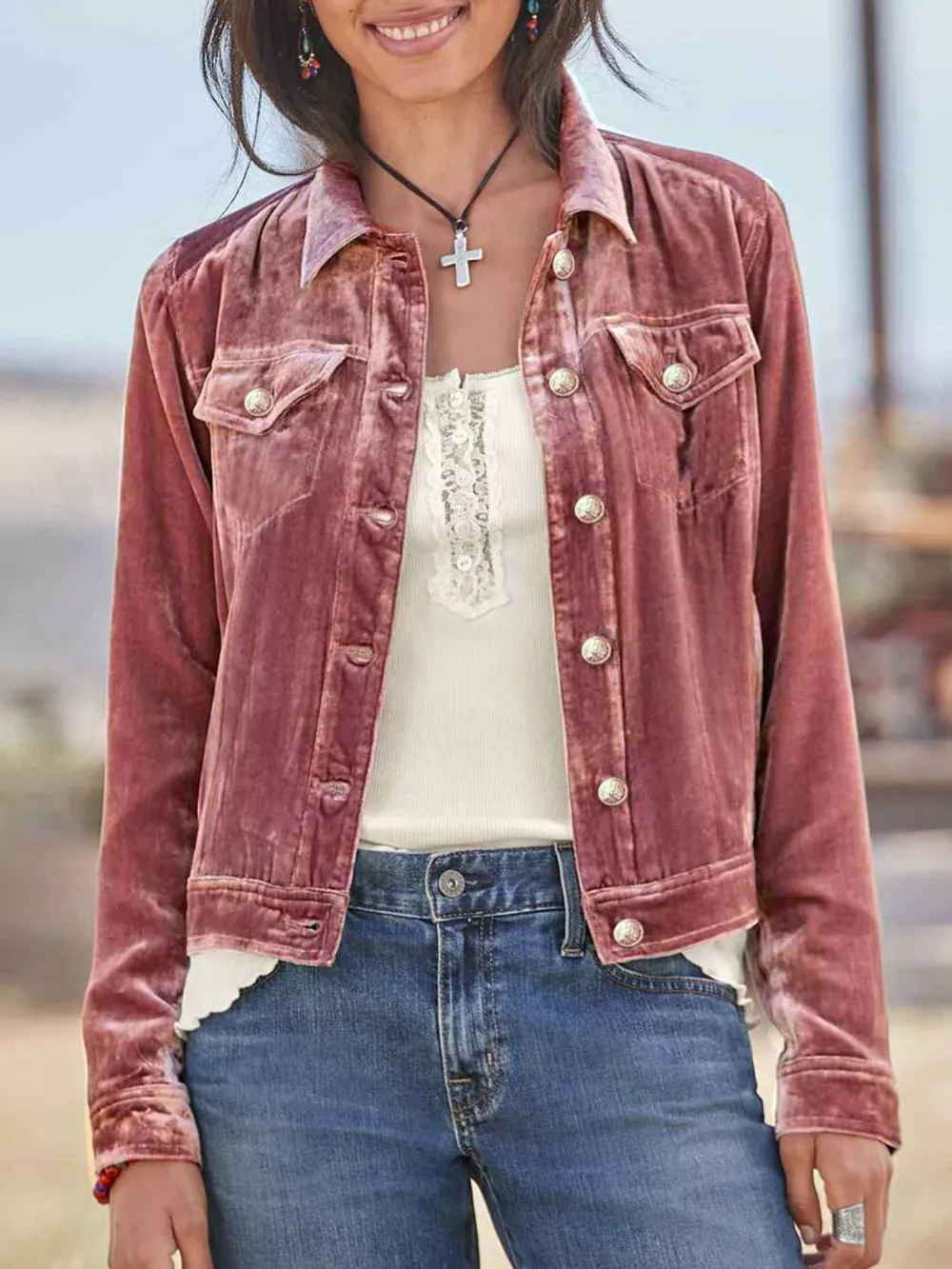 Button Up Long Sleeve Jacket with Chest Pockets, image 12
