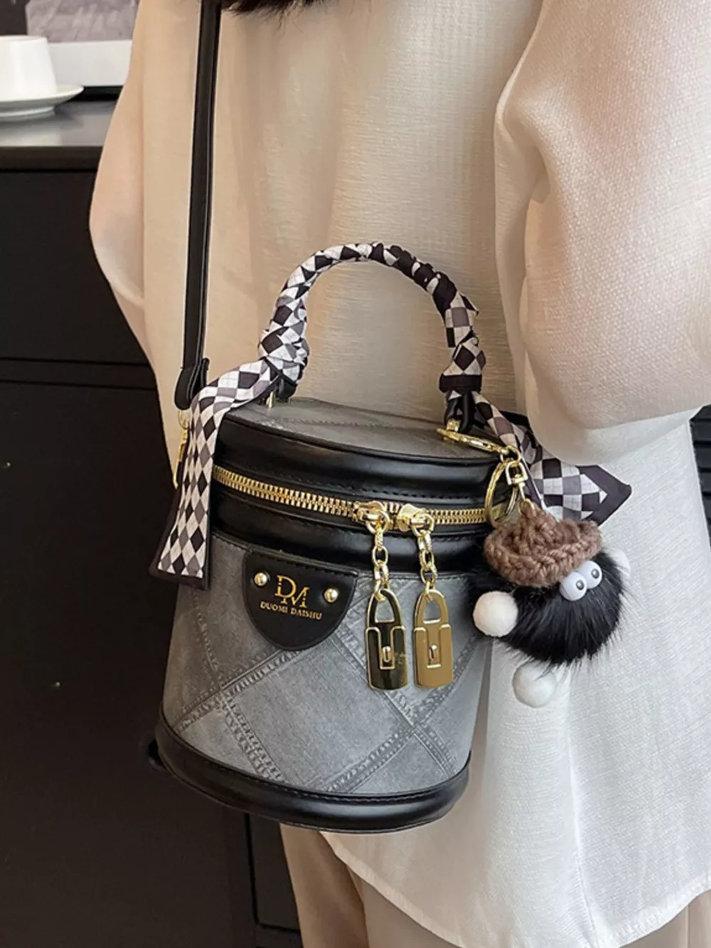 Bucket Crossbody Bag with Scarf Accent, image 3