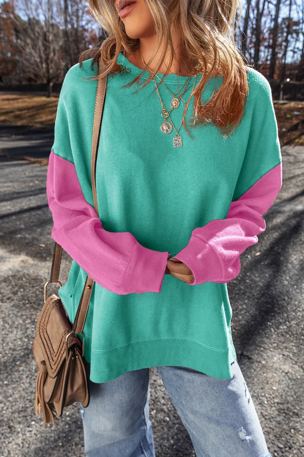 Contrast Round Neck Long Sleeve Sweatshirt, image 16