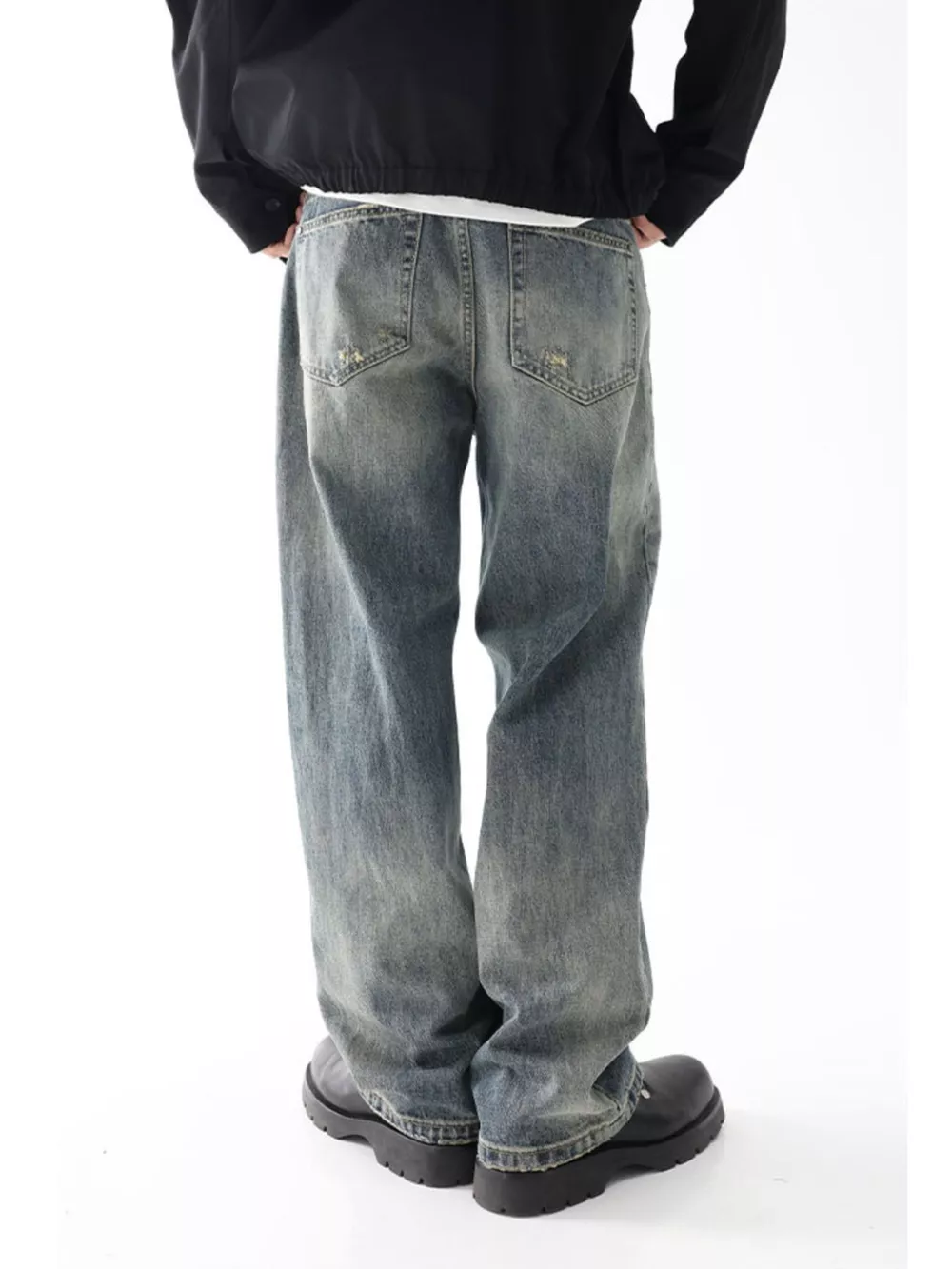 Men's Wash Wide Leg Relaxed Fit Jeans, image 7