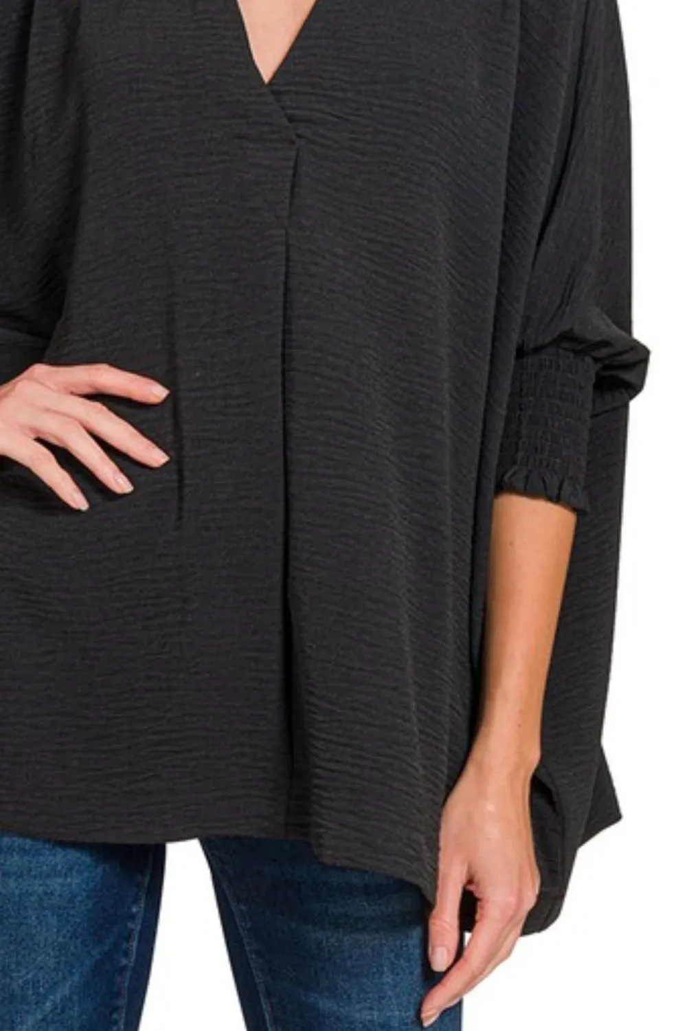 Airflow Collar Tee with Smocked Sleeve Band Top, image 3