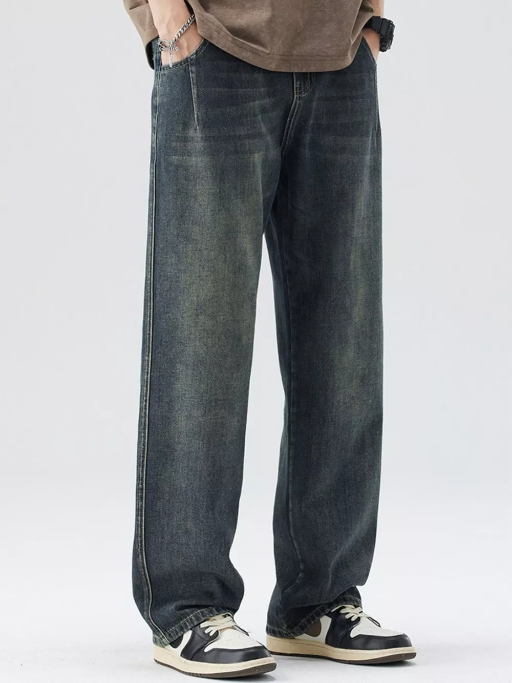 Men's Washed Wide Leg Relaxed Fit Jeans, image 8
