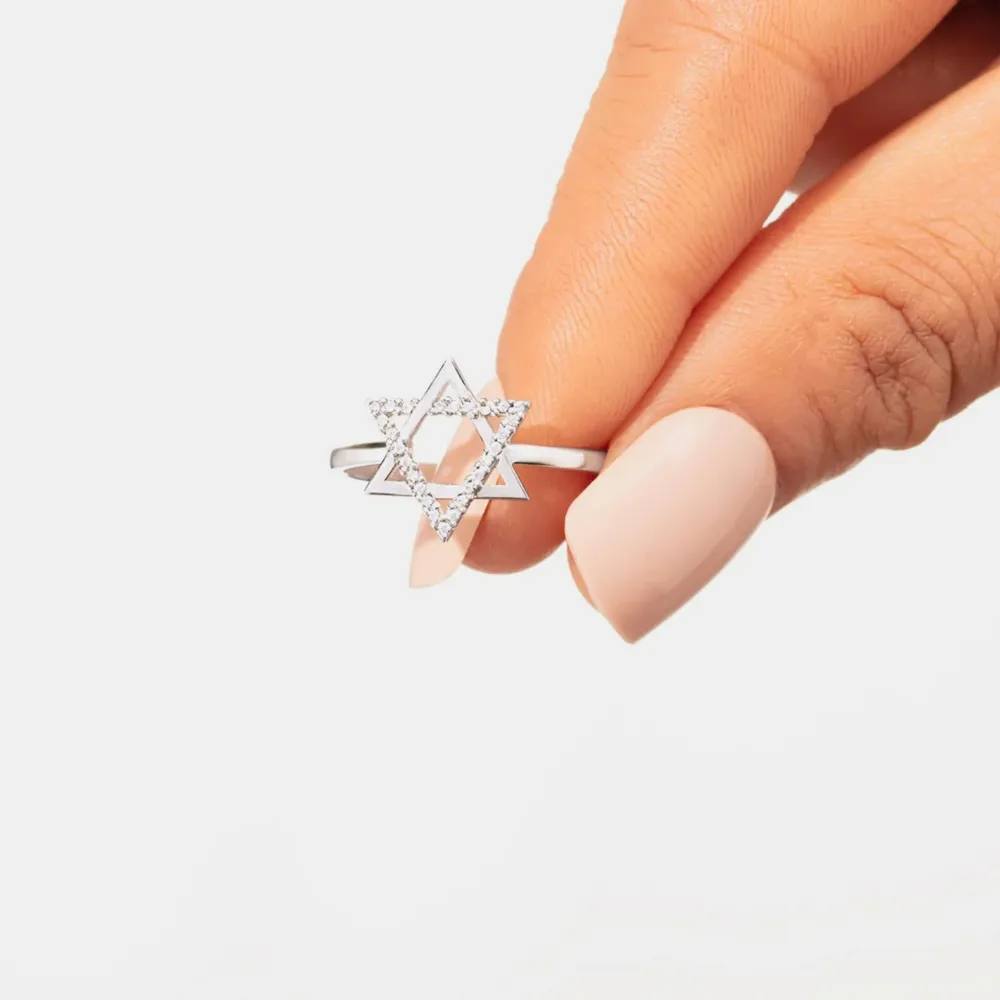 925 Sterling Silver Inlaid Zircon Hexagram Ring, image 2