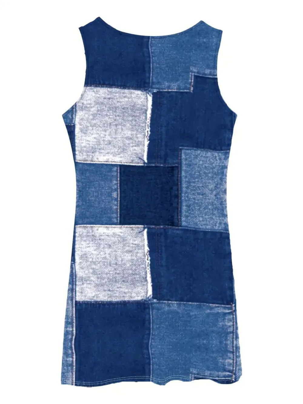 Patchwork Scoop Neck Denim Tank Dress, image 11