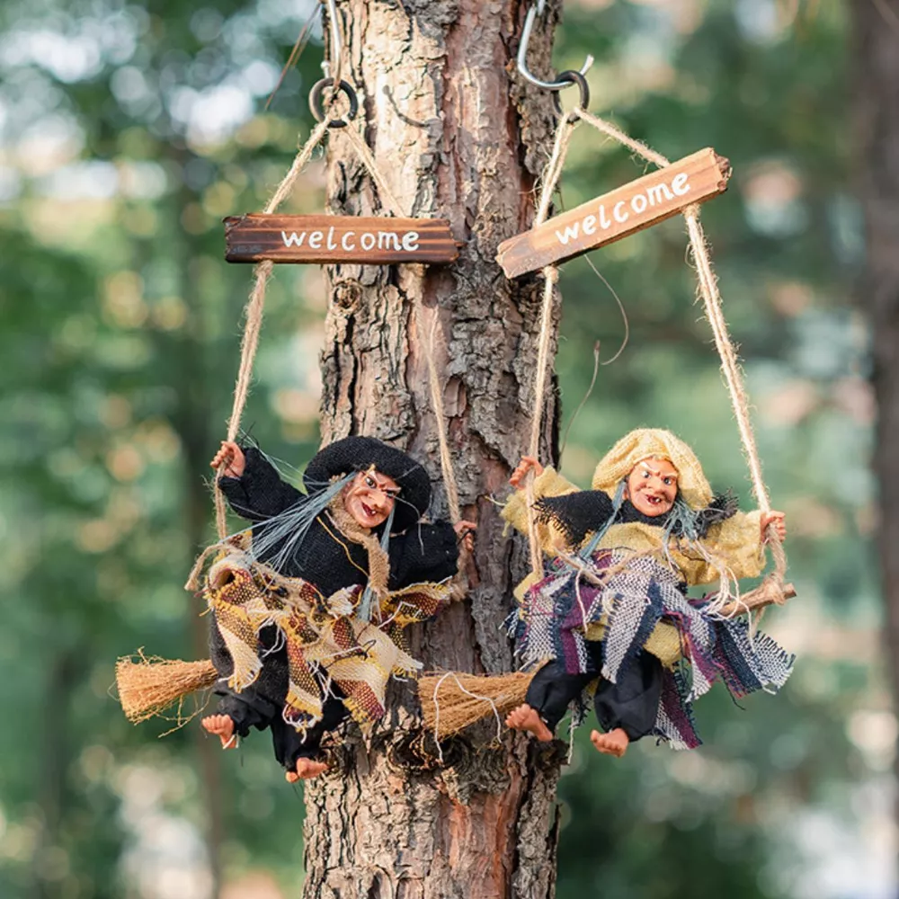 Halloween Hanging Witch Decorative Object with Welcome Sign Set