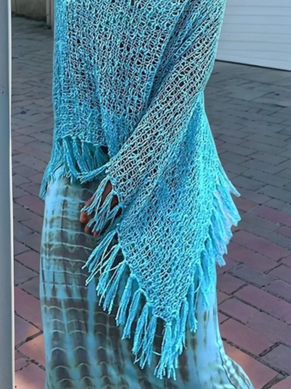 Tassel Boat Neck Knit Shawl, image 11