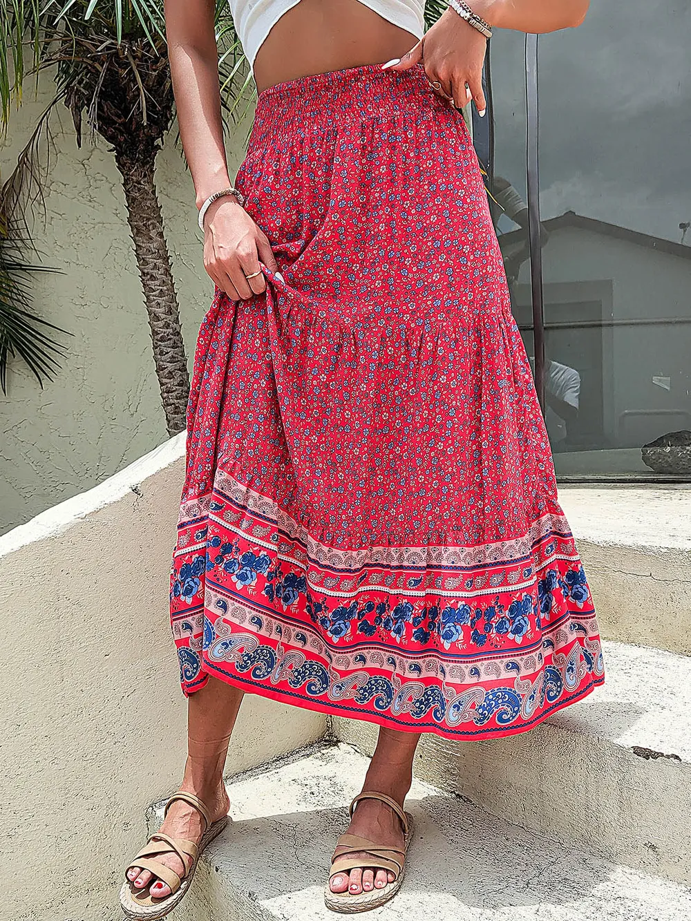Printed Tiered High Waist Skirt, image 3