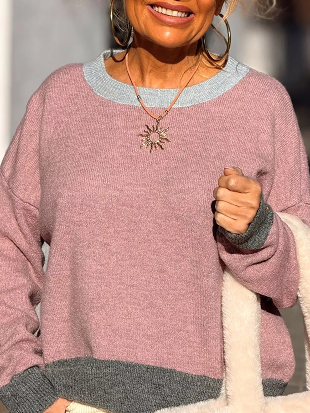 Contrast Trim Crew Neck Sweater, image 12