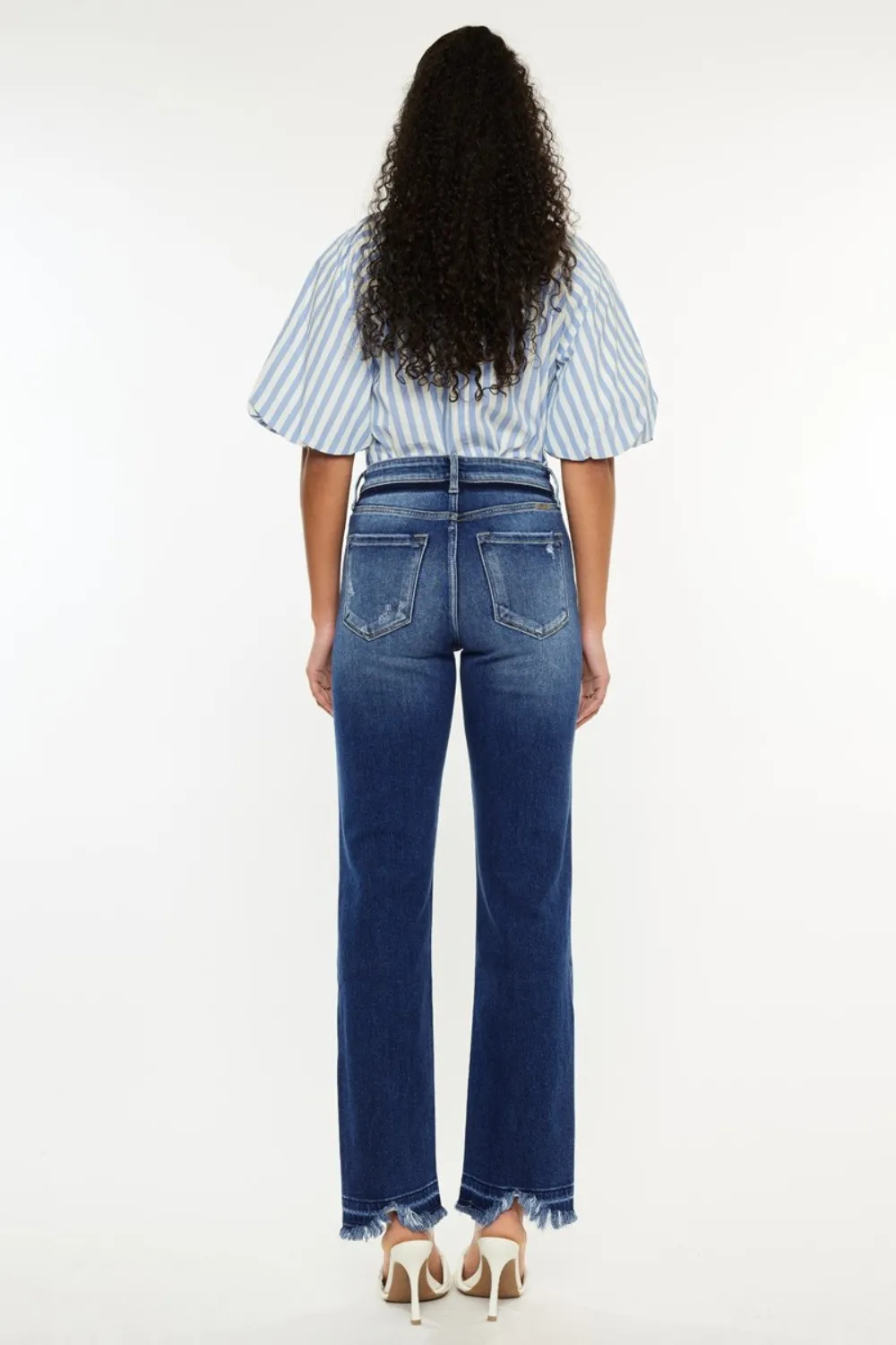 High Rise Distressed Slim Straight Jeans, image 4