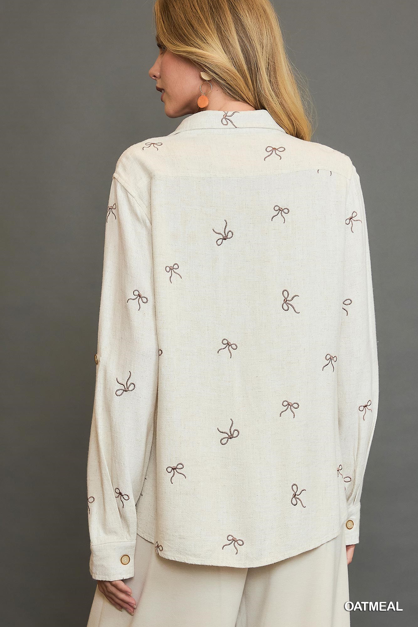 Linen Blend Fitted Shirt with Ribbon Embroidery Details, image 5