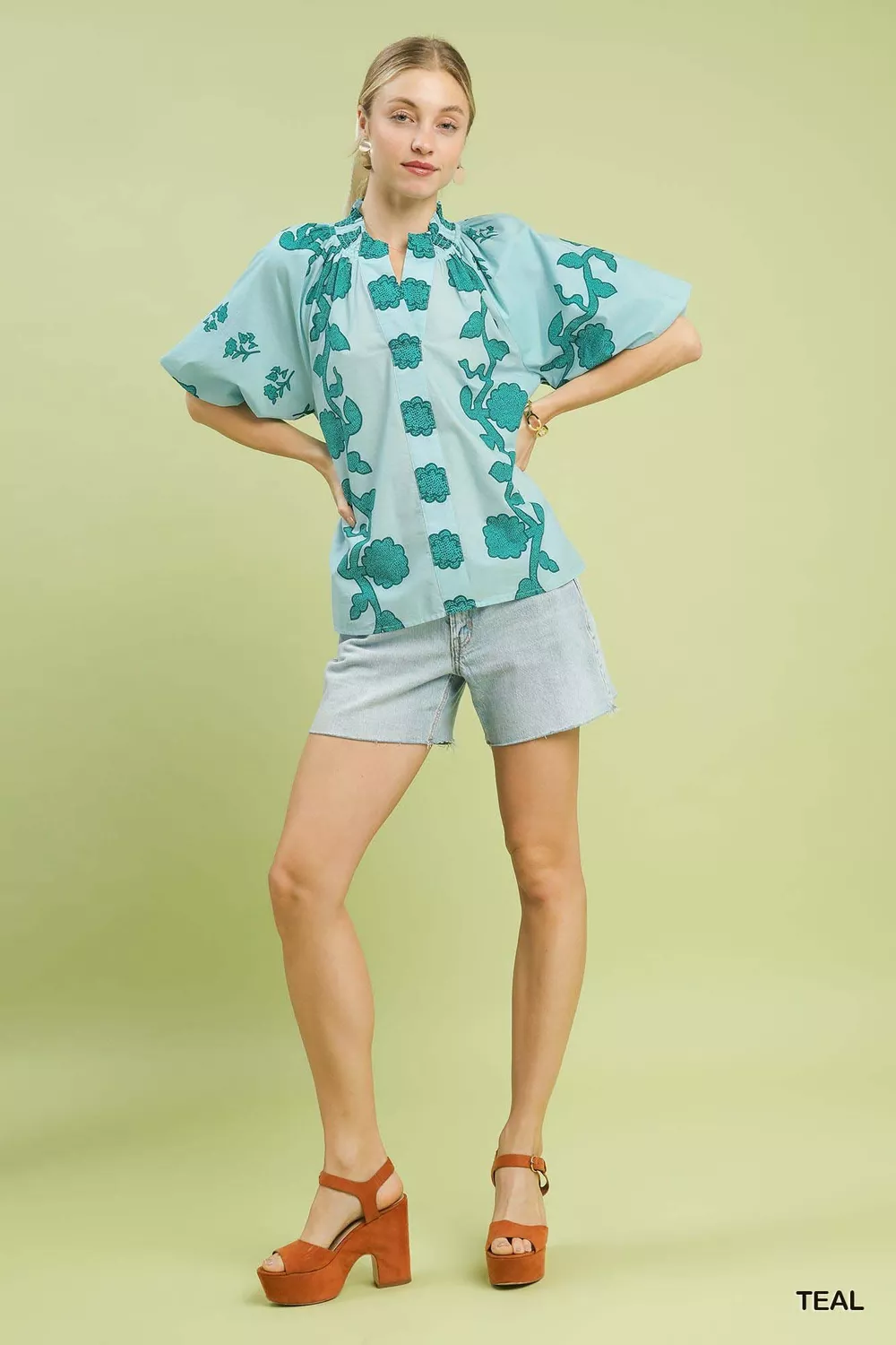 Floral Smocked Notched Puff Sleeve Blouse, image 5