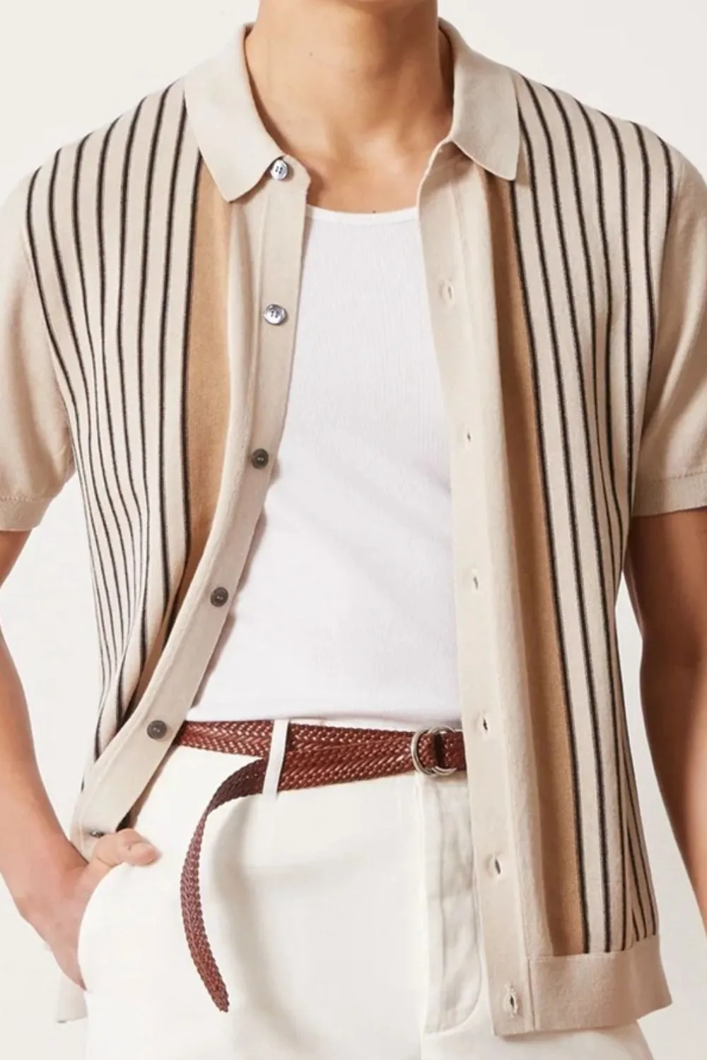 Men's Plus Size Striped Button Up Short Sleeve Shirt, image 3