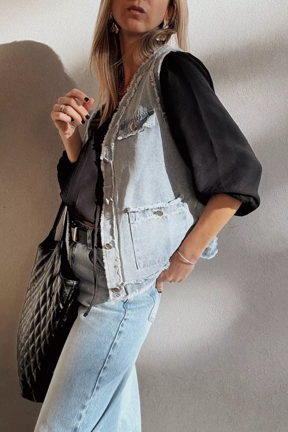 Frayed Edge Flap Pockets Denim Vest Jacket, image 10