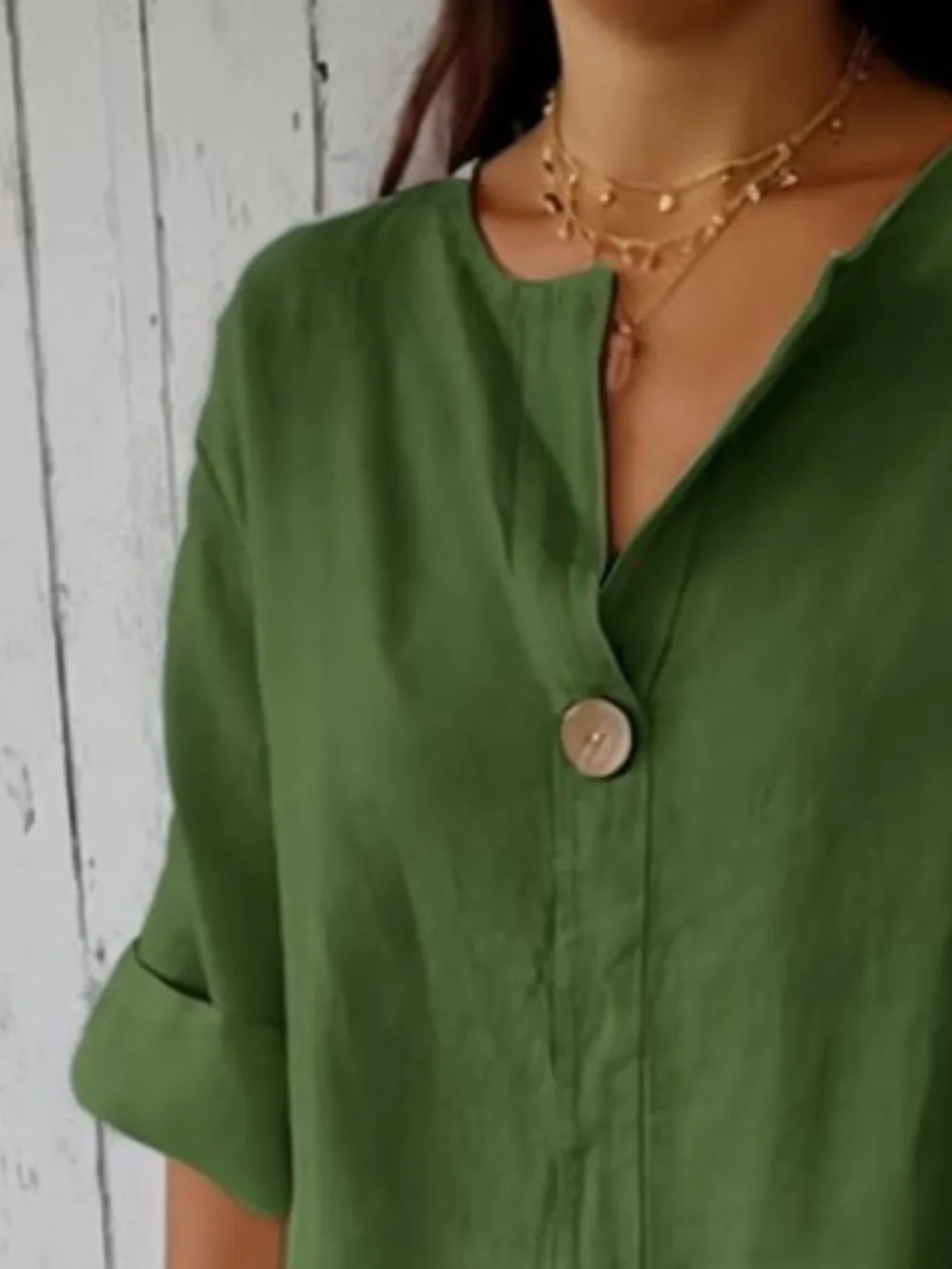 Full Size Linen Blend Notched Blouse Plus Size, image 16