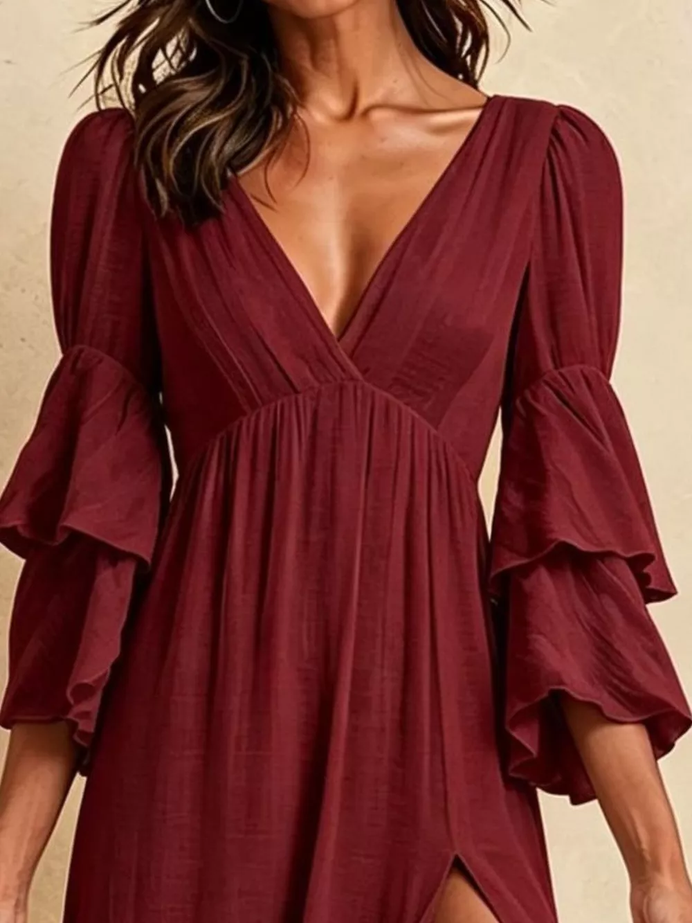 High Slit Ruffle Sleeve Maxi Dress, image 3