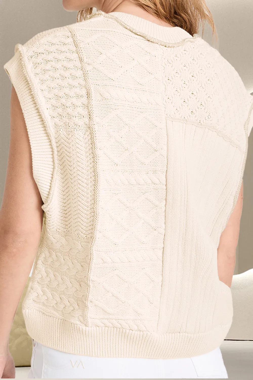 Cable-Knit Round Neck Sweater Vest, image 2