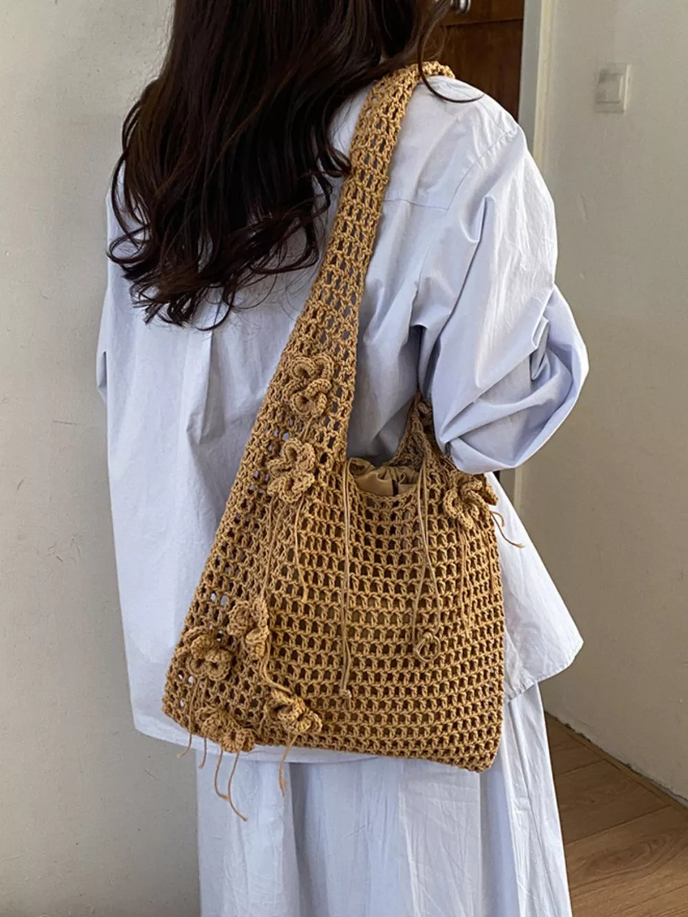Crochet Flower Hobo Shoulder Bag, image 5