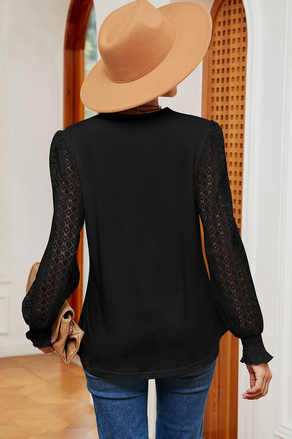 Openwork V-Neck Long Sleeve T-Shirt, image 12