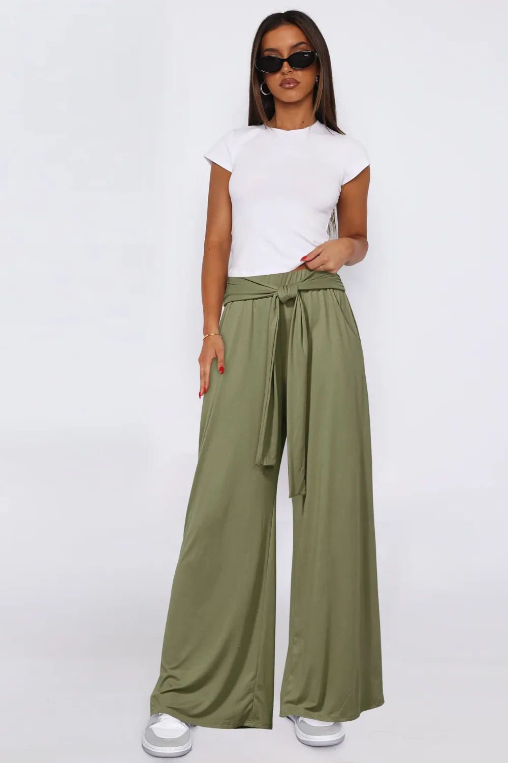 Tied Wide Leg Pants with Pockets, image 5