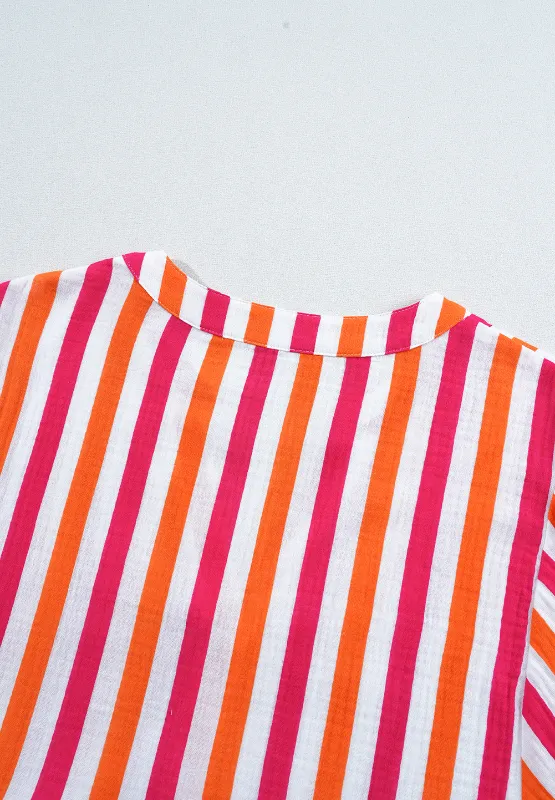 Striped Notched Flounce Sleeve Blouse, image 8