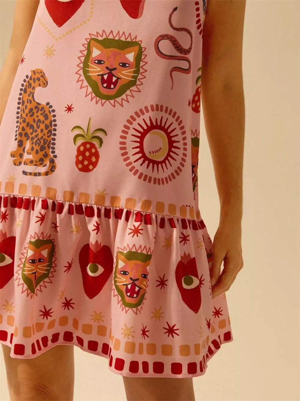 Printed Ruffle Hem Mini Dress, image 3