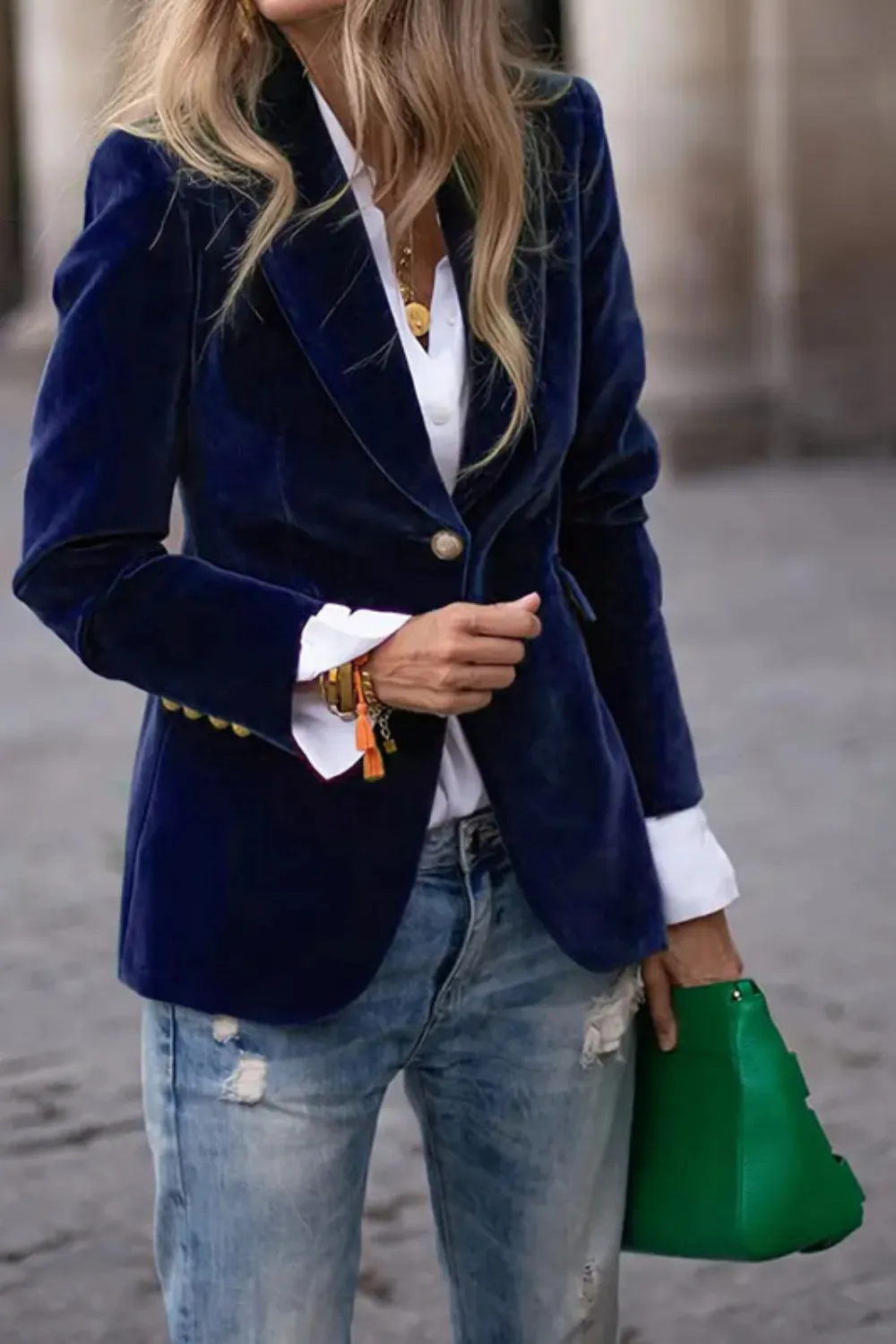 One Button Lapel Collar Long Sleeve Blazer, image 7