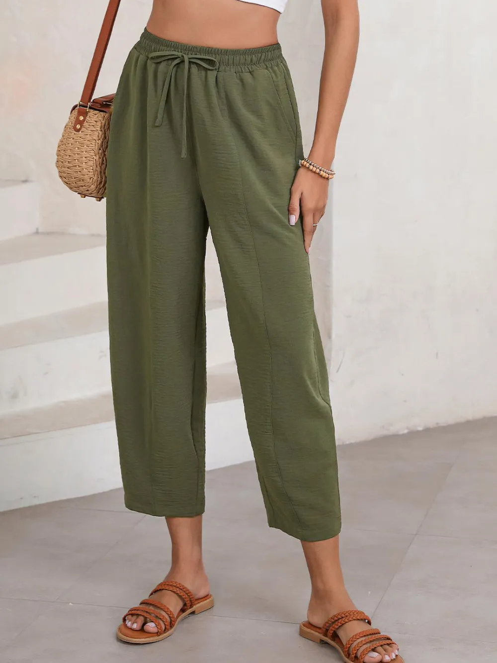 Full Size Drawstring Cropped Jogger Pants Plus Size, image 5
