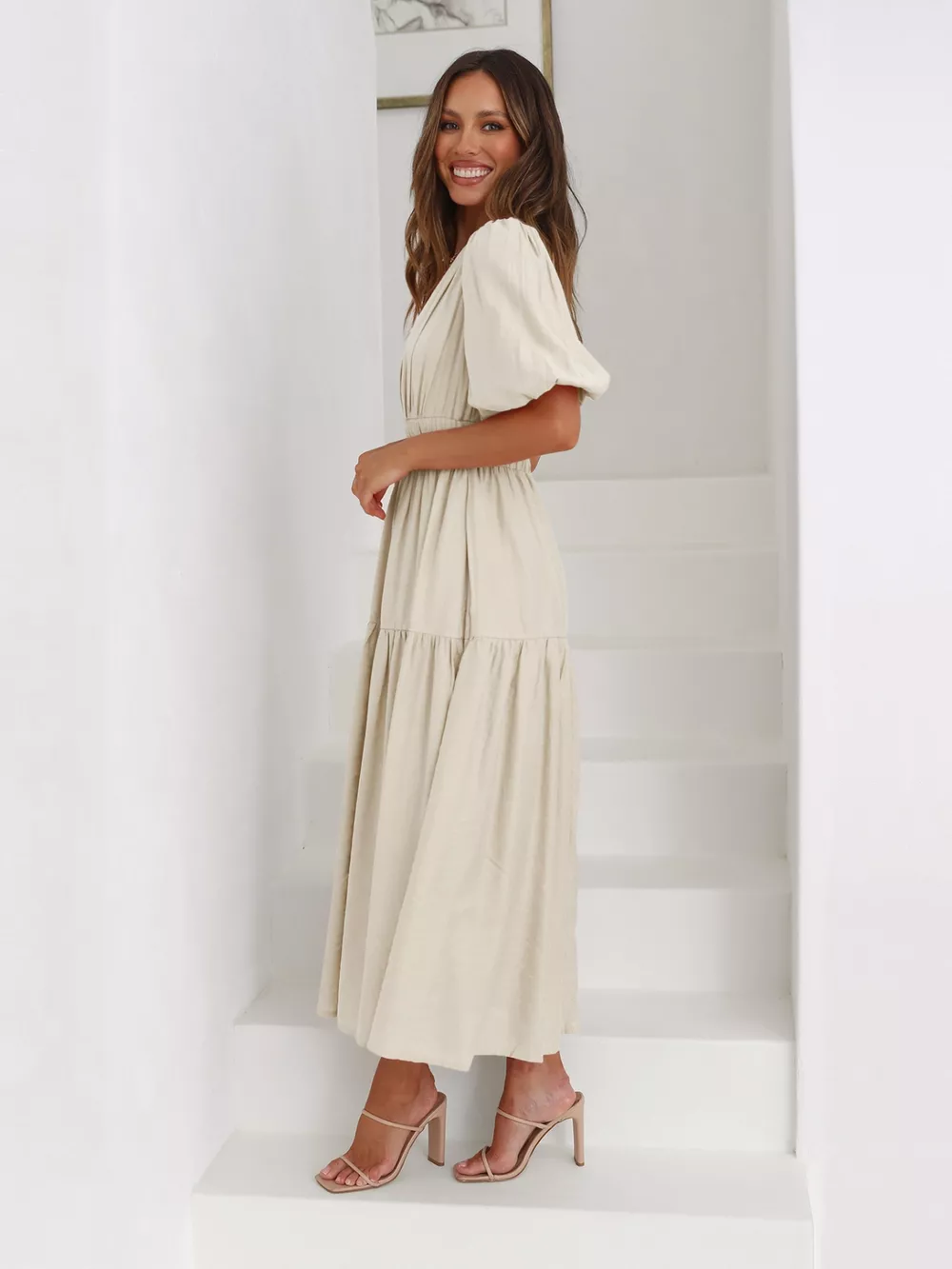 Tiered Puff Sleeve Midi Dress, image 18