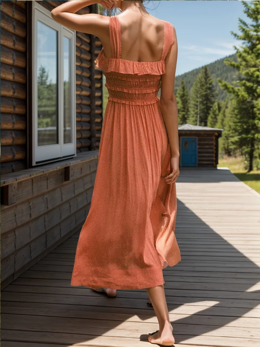 Frill Square Neck Wide Strap Dress, image 5