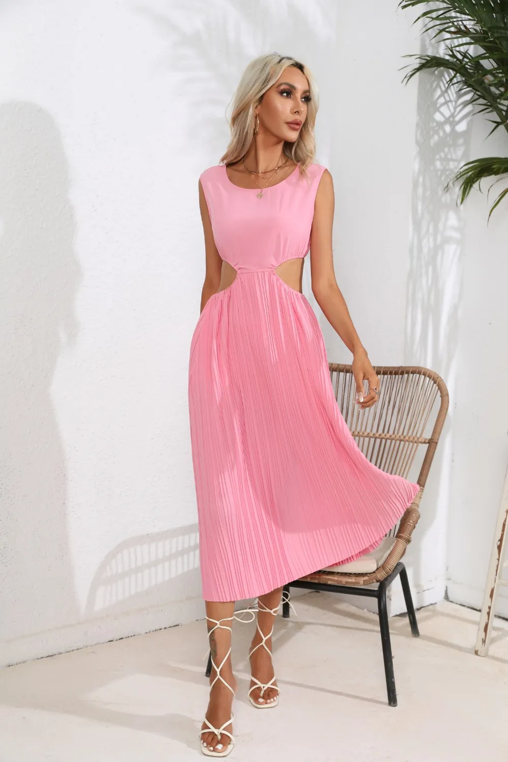 Cutout Ruched Round Neck Tank Dress, image 4