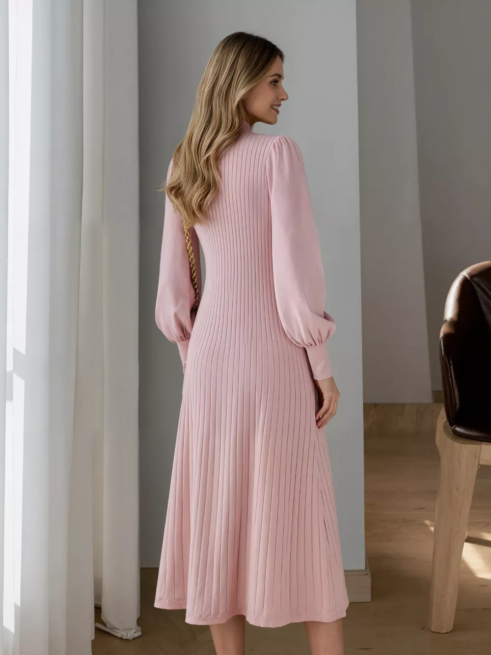Ribbed Knit Mock Neck Midi Dress, image 13