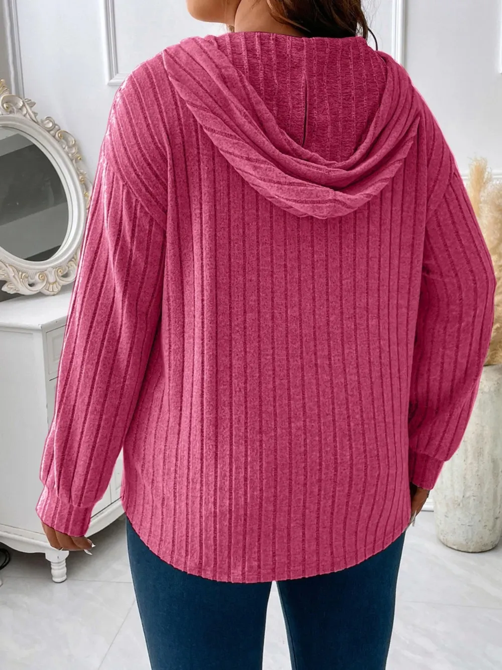 Plus Size Drawstring Dropped Shoulder Hooded T-Shirt, image 9