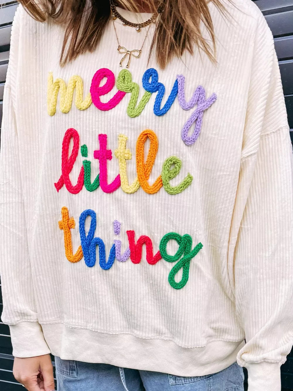 Merry Little Thing Corded Letter Graphic Ribbed Sweatshirt, image 9