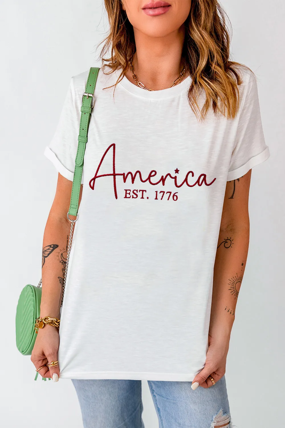 Letter Graphic Round Neck Short Sleeve T-Shirt, image 5