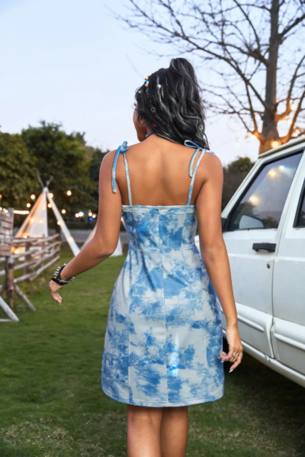 Tied Tie-Dye Sleeveless Mini Cami Dress, image 5