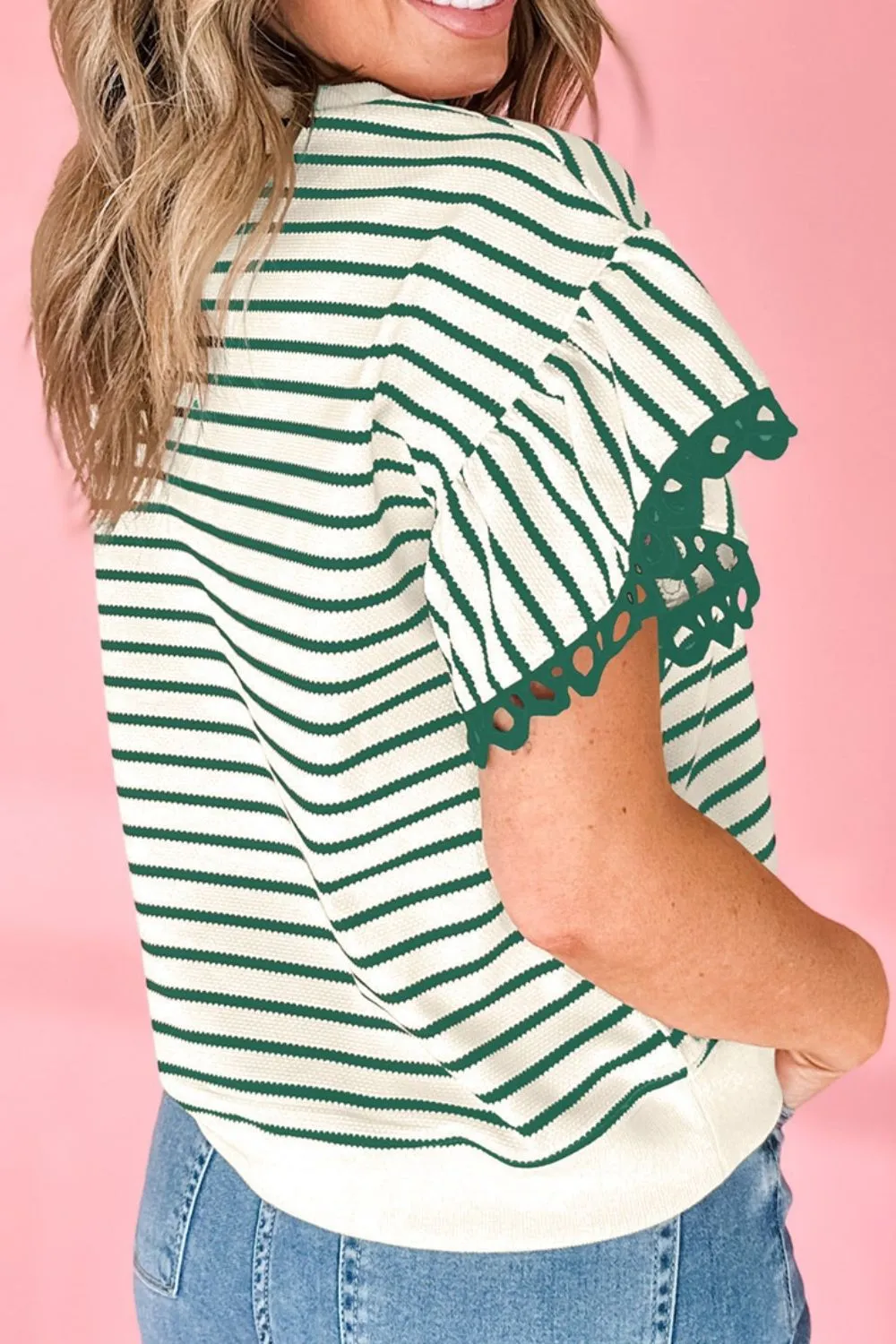 Striped Round Neck Ruffle Sleeve Blouse, image 13