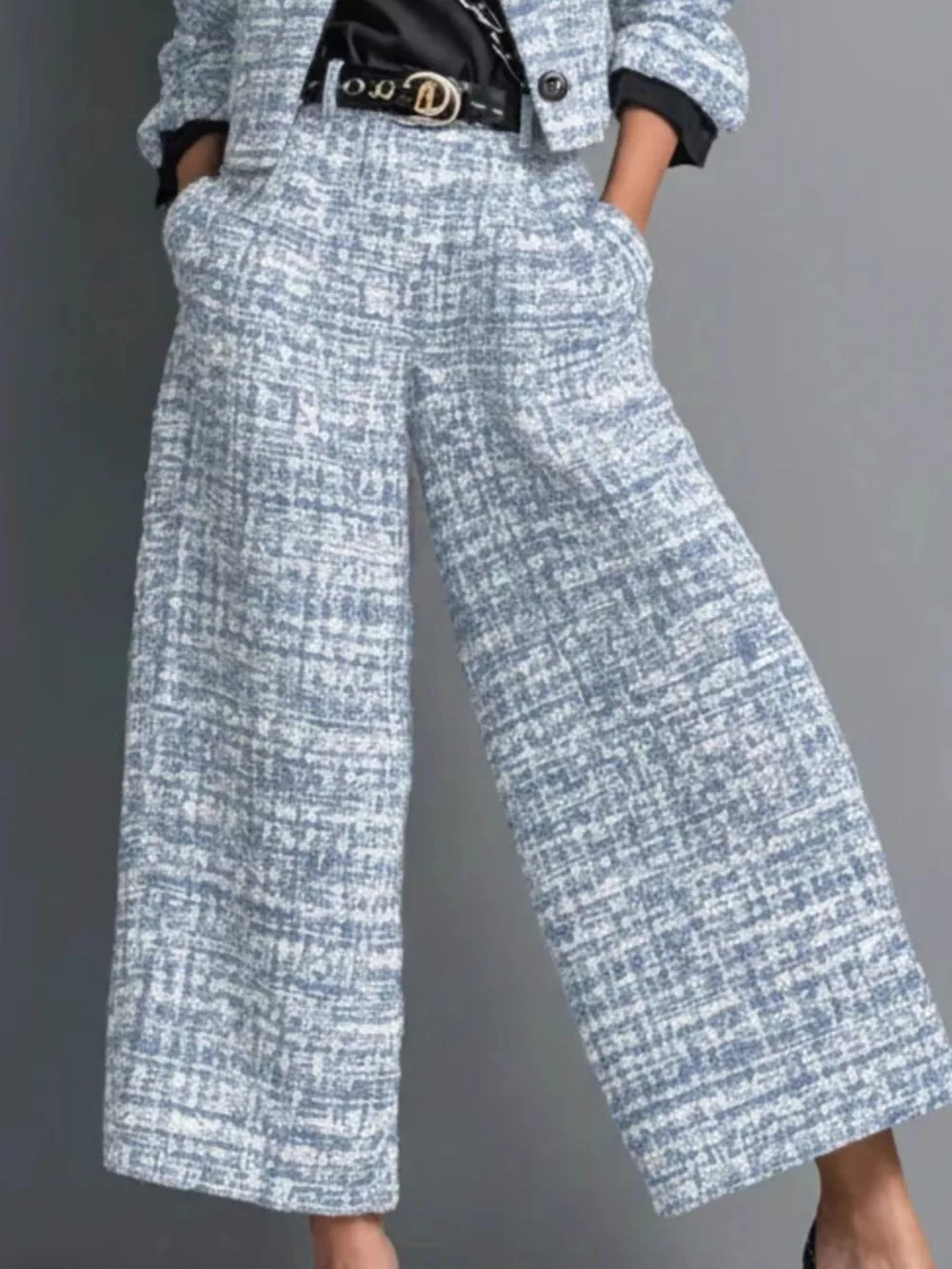 Full Size Tweed Cropped Jacket and Wide-Leg Pants Two-Piece Set Plus Size, image 5