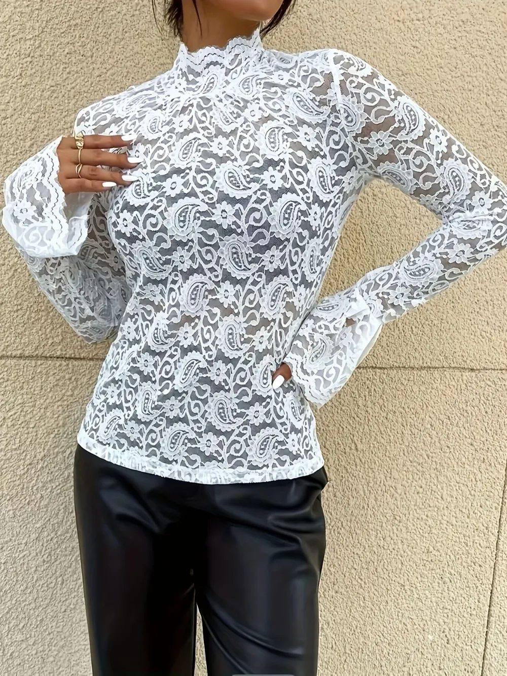 Mock Neck Long Sleeve Lace Top, image 22