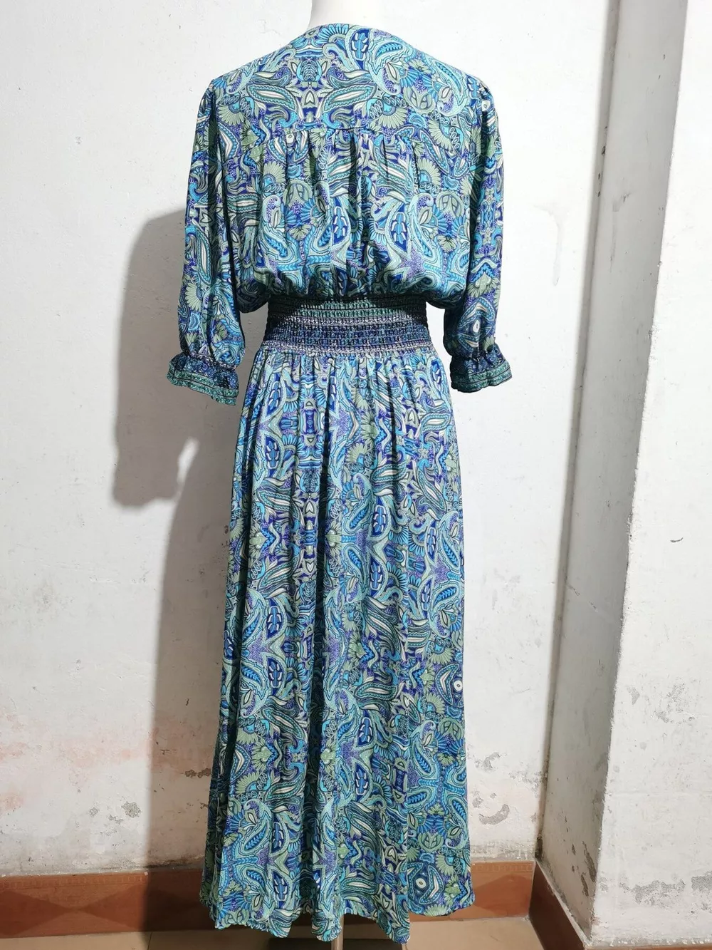 Paisley Print Half Sleeve Slit Midi Dress, image 17