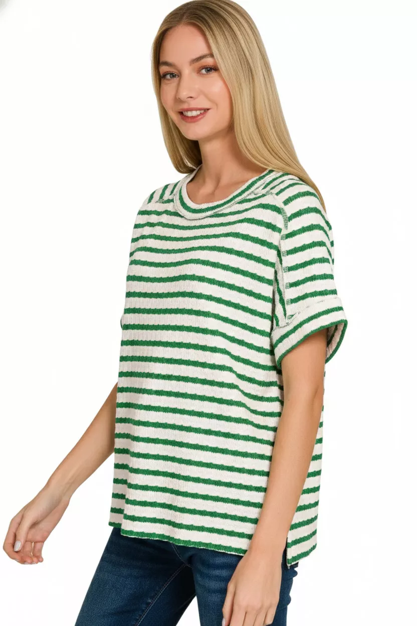 Stripe Jacquard Round-Meck Tee, image 3