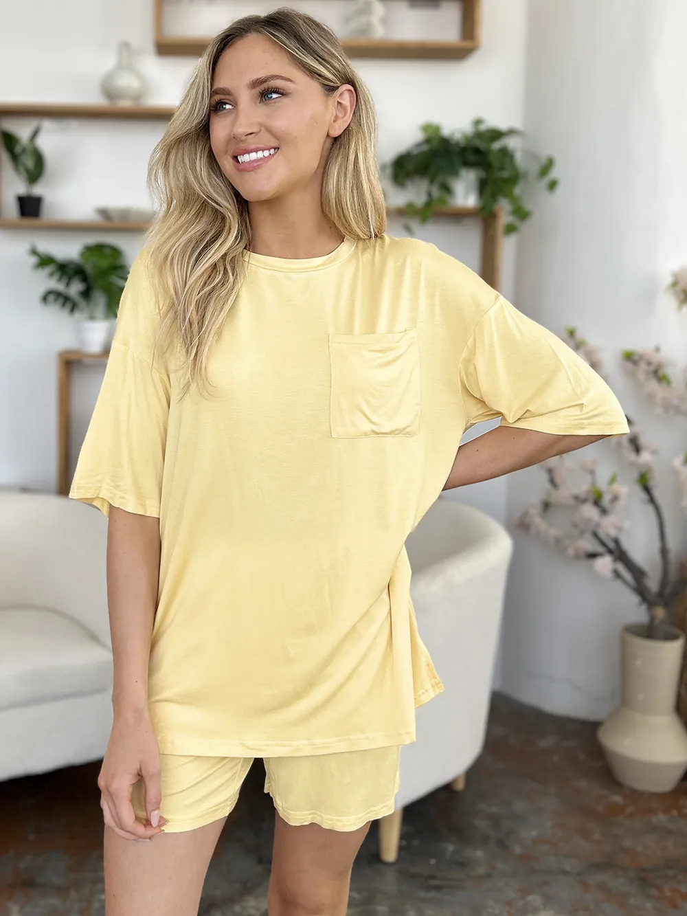 Bamboo Full Size Round Neck Drop Shoulder T-Shirt and Shorts Set, image 20