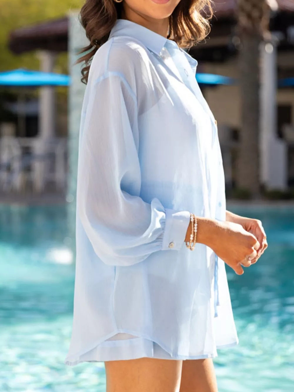 Sheer Shirt and Drawstring Shorts Set, image 4