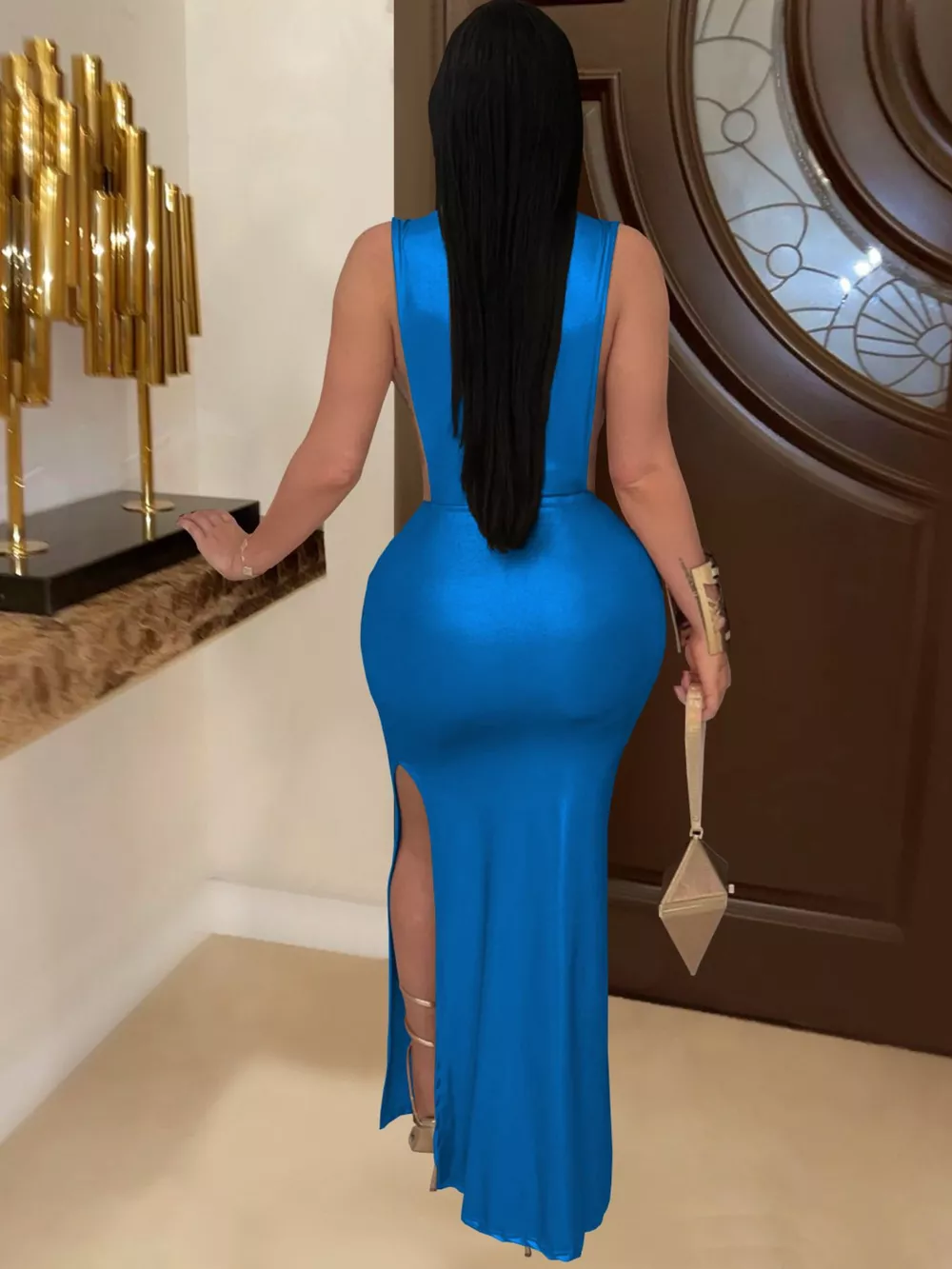 Mock Neck Cut-Out Ruched Maxi Dress, image 10
