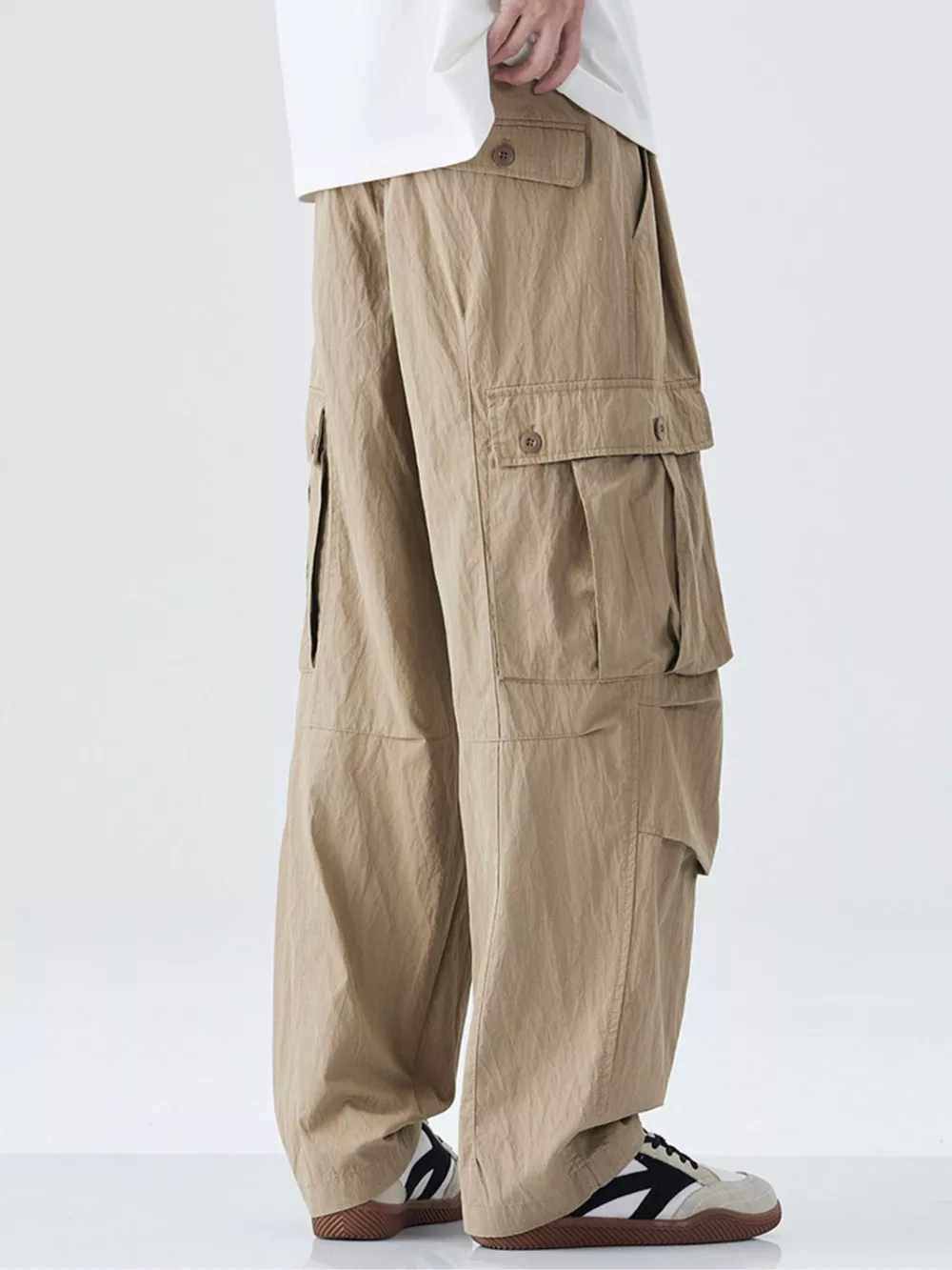 Men's Drawstring Wide Leg Cargo Pants, image 9