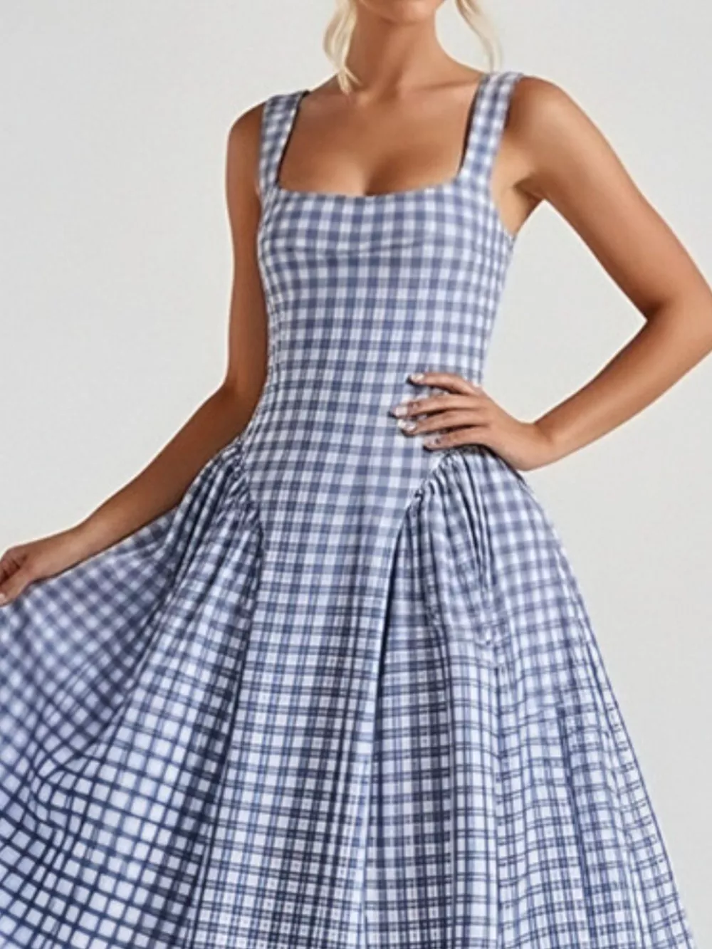 Full Size Plaid Square Neckline Midi Dress Plus Size, image 17