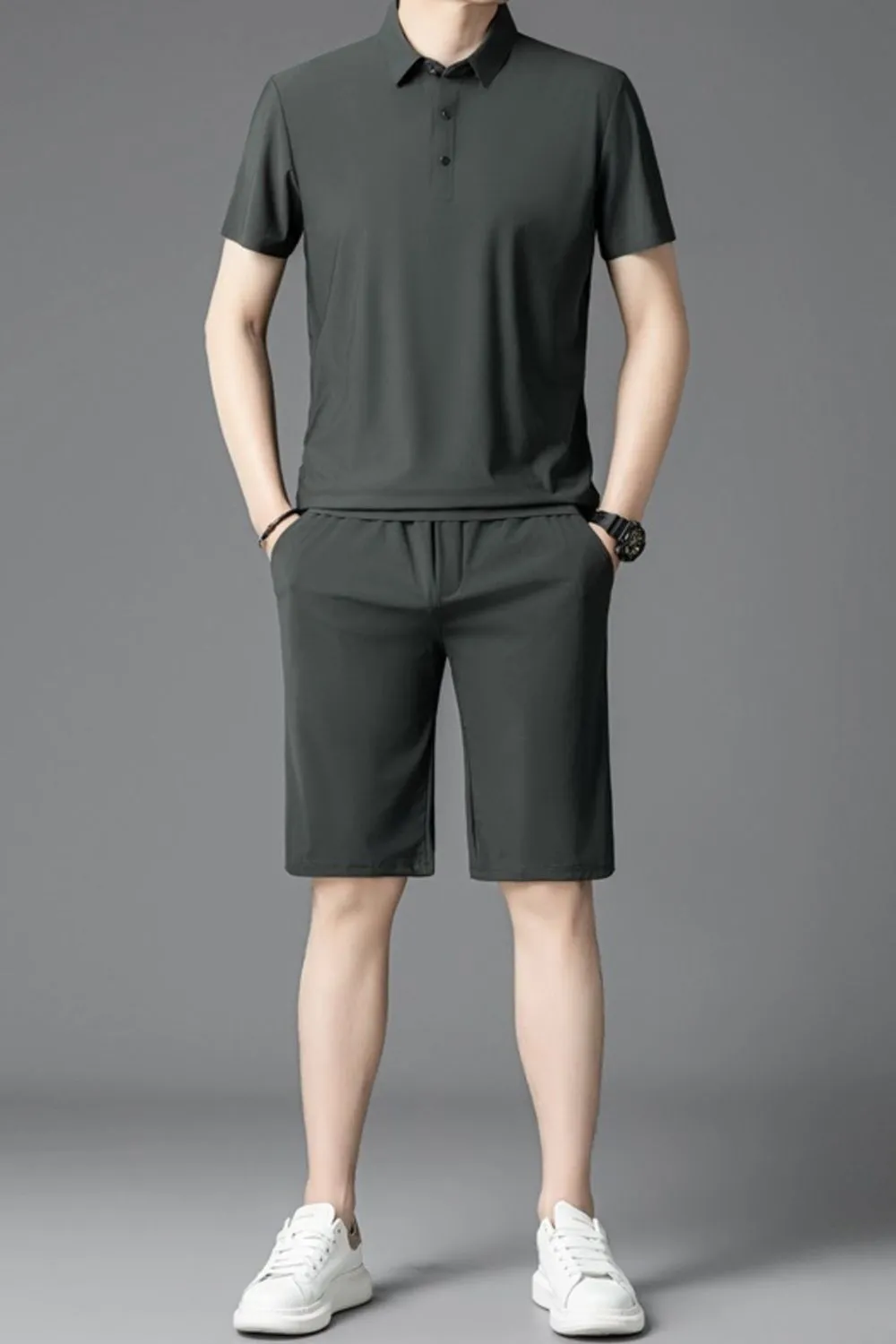 Men's Plus Size Short Sleeve Polo and Shorts Set, image 3