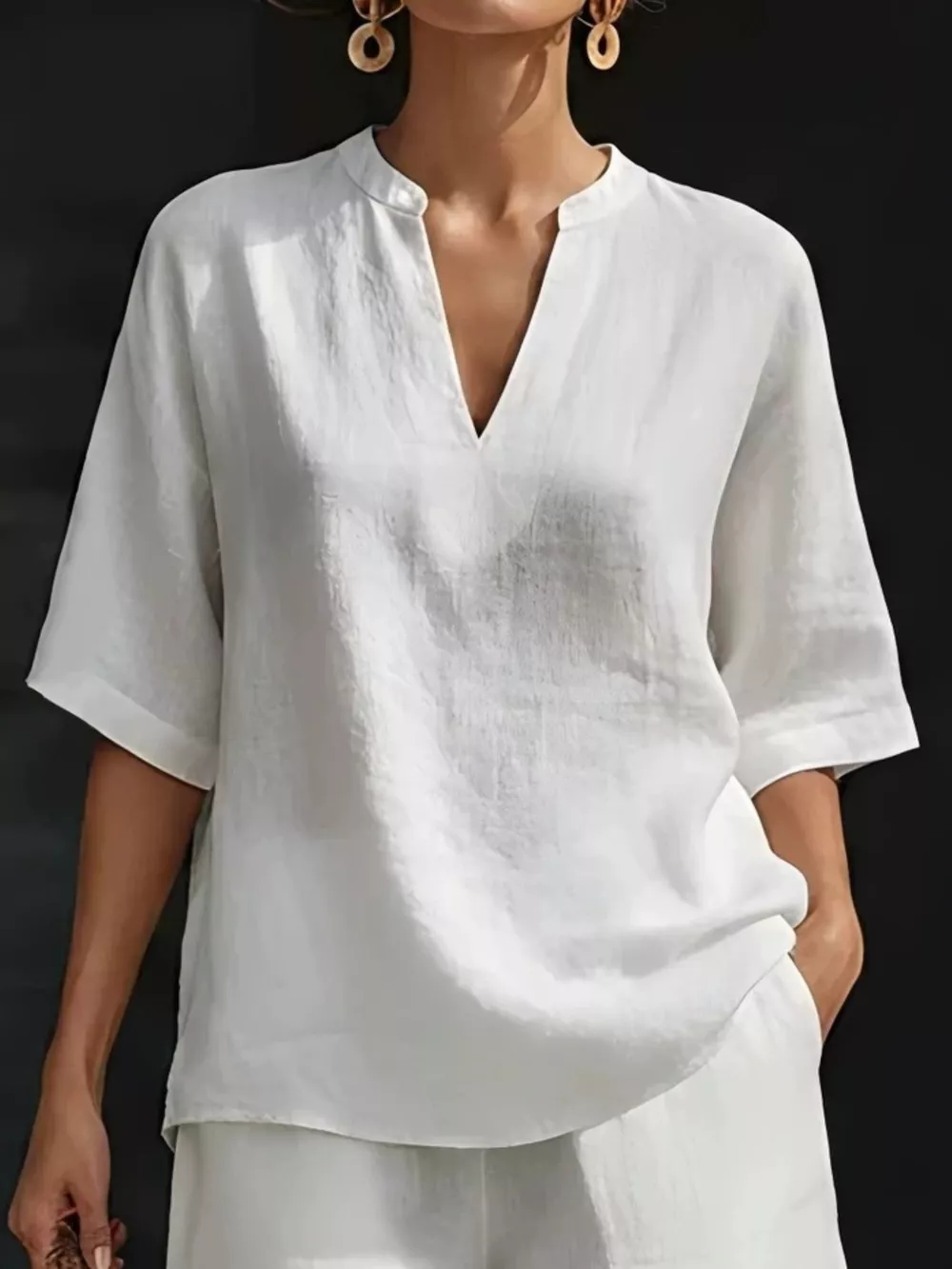 Full Size Notched Half Sleeve Top and Shorts Set Plus Size, image 3