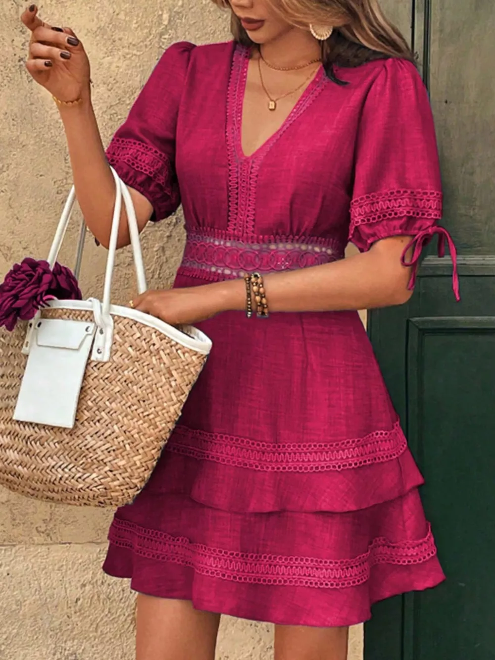 Lace Detail V-Neck Mini Dress, image 20